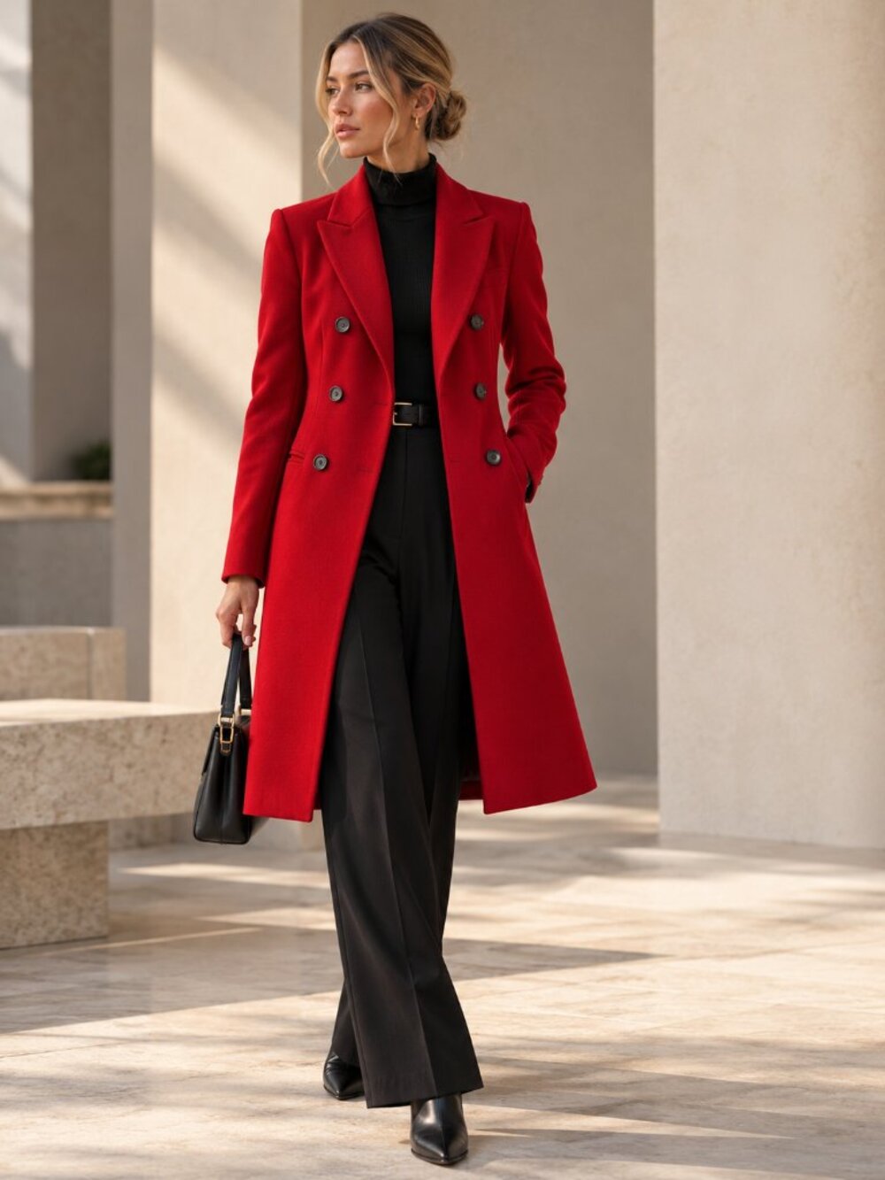 ZARA MANTECO Wool Blend Double Breasted Long Coat Red Size Small